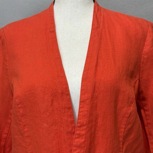 Tahari 100% Linen Cardigan Jacket Womens Sz S Coral Quiet Luxury Resort Coastal - Picture 5 of 9